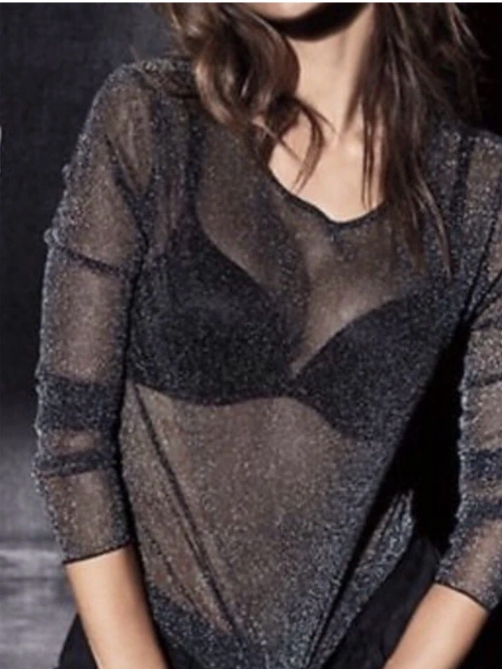 Victoria’s Secret sheer glitter mesh top long sleeve